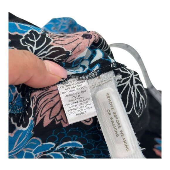 LOFT Women SZ Small Semisheer Floral Black & Blue Long-Sleeve Tunic Top Blouse - Picture 4 of 12